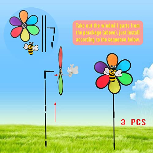 12In Pinwheels Outdoor Windmill For The Yard And Garden Wind Spinners Lawn Pinwheels Bulk Wind Toys For Kids Colorful Flower Windmill Decorative Pinwheels (3Pcs) #TOP2