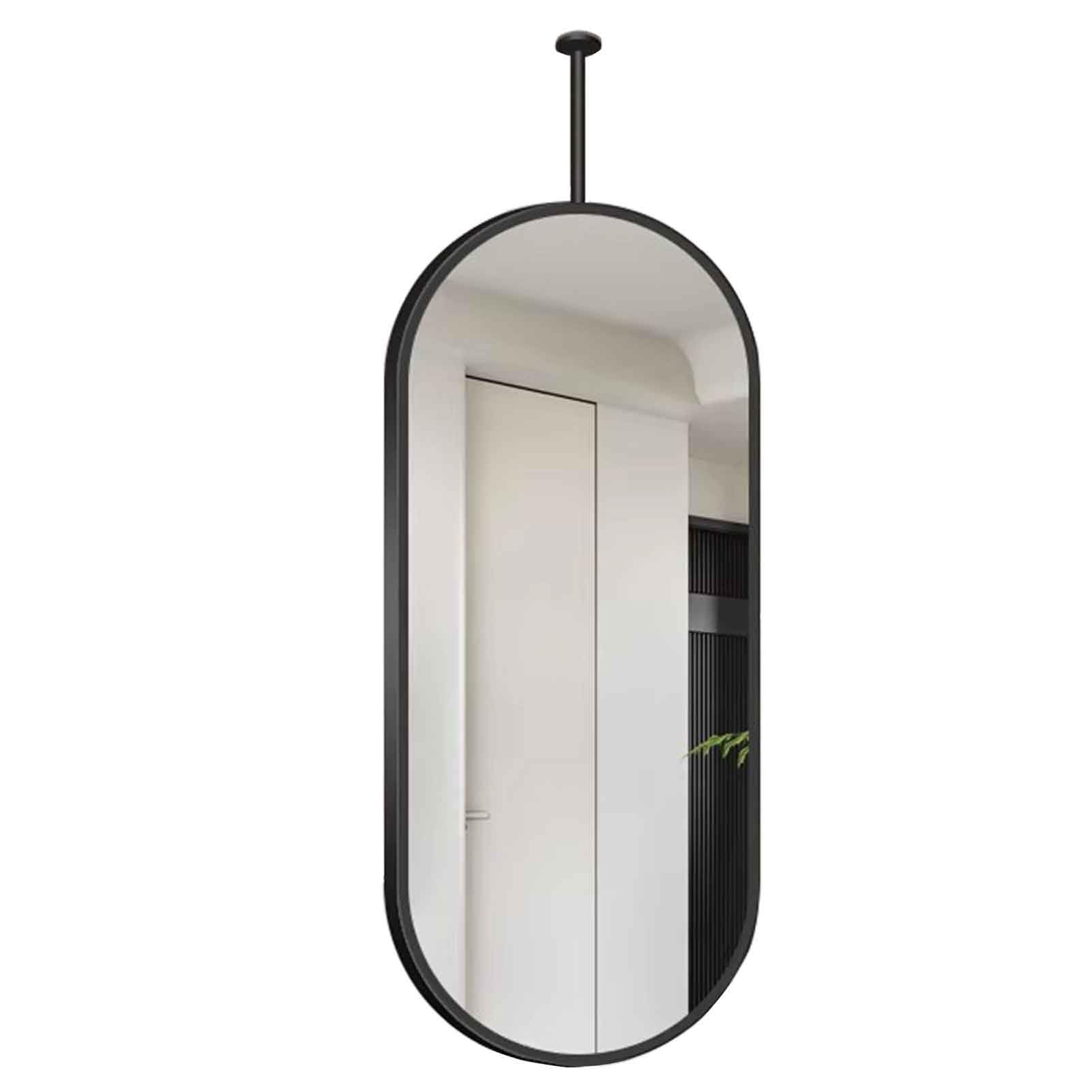 FGXHHS Oval Black Ceiling Mounted Mirror Clear Practical Suspended Bathroom Vanity Hanging Rod Large Decor Mirrors(60cmx100cm)