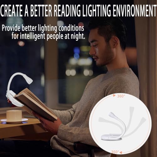 Image of Rechargeable Book Light,Portable Book Lamp,USB Book Light,Clip on Reading Lights,Book Lamp for Reading in Bed,360 Adjustable Clip on Light,Perfect for Book Lovers (White)