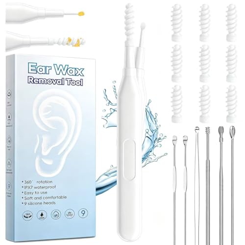 Ear Wax Removal Tool Multifunctional Spiral Ear Cleaner Q Grips Earwax Cleaning Tool with 9 Replacement Tips Washable Ear Wax Removal Kit for Deep Cleaning Ear Picks