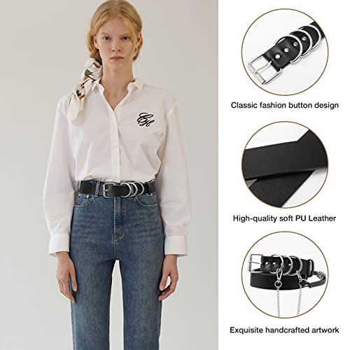 AWAYTR Women Leather Punk Waist Belt - Black PU Leather Adjustable Ladies Belts with Gold and Silver Buckle4