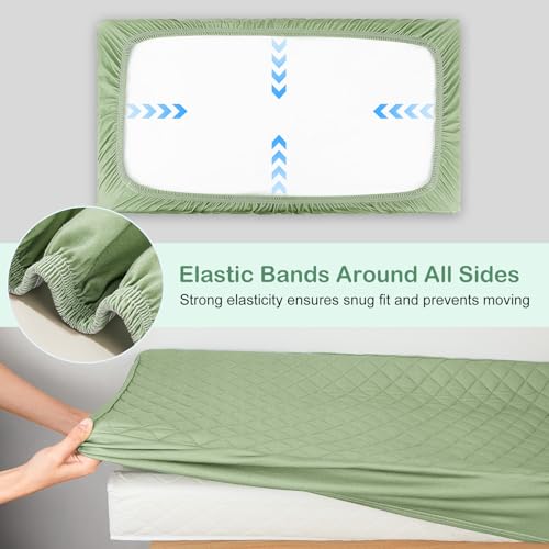 Image of FIOBEE Changing Pad Cover Waterproof 2 Pack Quilted Diaper Change Table Sheets Breathable & Ultra Soft for Newborn Baby Boys Girls Fitted Changer Pads 32 inchx 16 inch, Green