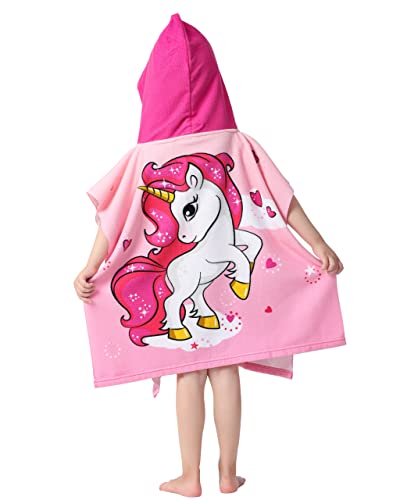 Image of Kids Hooded Poncho Towel for Girls, Toddlers Bath Beach Pool Swim Towels with Hood Cover-ups Swimwear (3D Unicorn with Bag)
