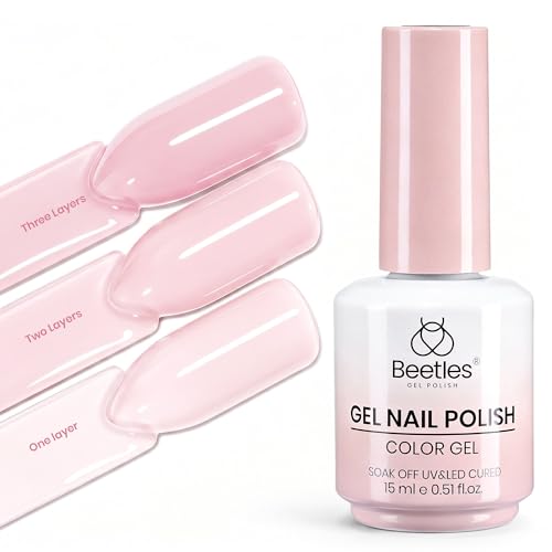 Image of Beetles Milky Pink Gel Nail Polish - Sakura Pudding 15ML Nude Pink Gel Nail Polish Base Color Nail Concealer Sheer Translucent Nail Polish Soak Off UV French Nail Art Salon DIY at Home Gift for Women