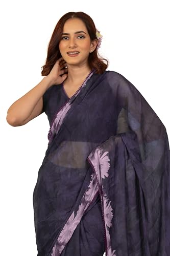 Image of MIRCHI FASHION Women Saree Floral Print Chiffon | Lightweight Festive Occasion Sari for Farewell and Functions with Unstitched Blouse Piece