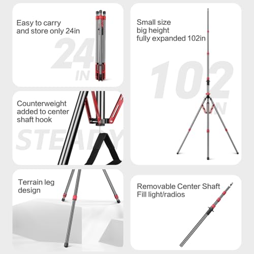 FreeSea Light Stand Aluminum, Adjustable Tripod Stand for Photography, 260cm/102inch Studio Sturdy Tripod for Speedlite Flash Softbox Strobe Light Camera with Carrying Bag - Image 4
