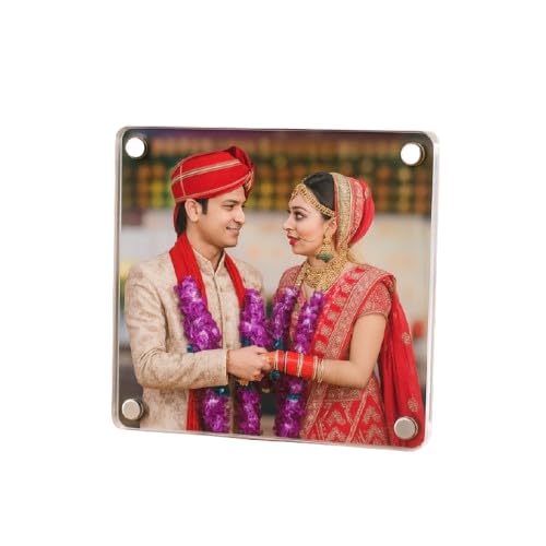 Bhagwate Premium Magnetic Acrylic Photo Frames, Customise Polaroid Fridge Magnetic Photo Frame I Rakhi, Birthday & Anniversry I Photos, Instant Camera Prints (3 X3 INCH) (4, Sliver)