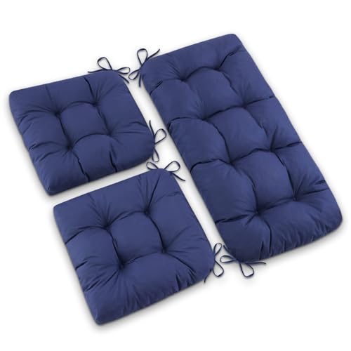 TheKorva Outdoor Wicker Chair Cushions Waterproof Wicker Furniture Cushions Fade Resistant 3 Piece Wicker Patio Cushions Set for Loveseat Bench Settee Swing 44194 Inch Navy Blue