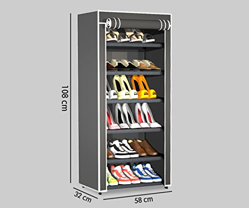 Image of YouCopia Shoe Rack for Home Non Woven Fabric - DIY Multipurpose Shoe Rack Organizer, 6-Layer Shoe Rack for Home -Shelf with Dustproof Door Entryway for Heels /Slippers /Boots (Grey, 6-Layer)