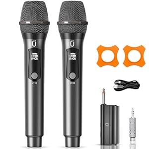 Wireless Microphones, Two Rechargeable Bluetooth 5.3 Microphones for Karaoke Singing, Rechargeable Dynamic Mic System with Receiver for Church, Party, Meeting, Speech, PA System, Plug and Play