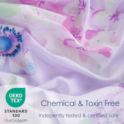 Image of JSD Purple Hydrangea Floral Sheet Set Cal King, 4 Piece Printed Microfiber Bed Sheets Deep Pocket