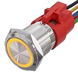 APIELE 19mm Momentary Push Button Switch On Off Stainless Steel with 12V LED Angel Eye Head for 19mm 3/4 Mounting Hole with Wire Socket Plug Self-Reset (Yellow)