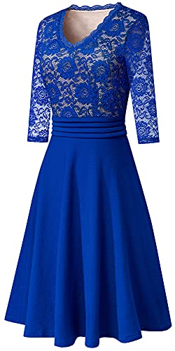 Image of HOMEYEE Women's Chic V-Neck Lace Patchwork Flare Party Dress A062