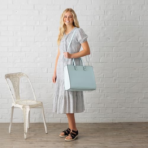 Oversized LDS Temple Bag for Women | Spacious & Sturdy | Separate Shoe Pocket | Multiple Compartments Keep Clothes Organized | Fits Most Temple Lockers | Stylish Robin Egg Blue2