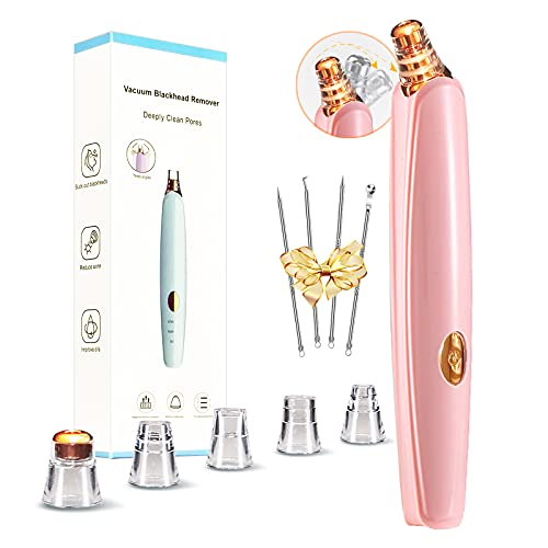 Blackhead Remover Pore Vacuum Cleaner - Upgraded Facial Pore Cleaner - Electric USB Pore Vacuum with 5 Probes - LED Display Blackhead Suction Tool - Blackhead Remover Kit (Pink)