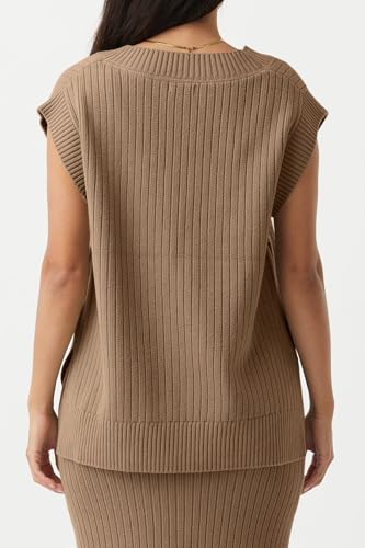 Image of Saodimallsu Womens V Neck Sweater Vest Oversized Ribbed Knit Sleeveless Casual Loose Fit Pullover Tank Top