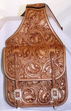 Cowhide Genuine Leather Western Equestrian Trail Tooling Carving Horse Saddle Bag Tooled Carved Pack Equipment Horse Saddle Bags Size: 10” L x 10” W x 3 ½” D inches' CRV136
