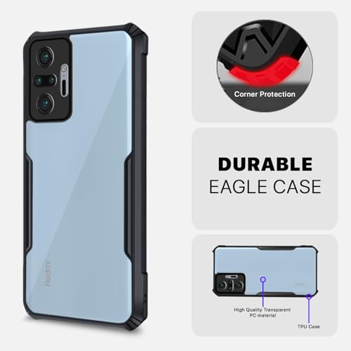 Image of Outlouders Back Cover for Mi Redmi Note 10 Pro /Note 10 Pro Max | Ultra Hybrid Transparent | Full Camera Protection | Raised Edge | Crystal Clear Bumper Case (Black)