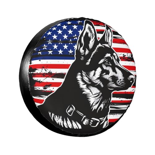 Image of German Shepherd American Flag Spare Tire Cover for Rv Trailer Camper- Waterproof Wheel Protectors Cute Wheel Cover Universal Fit for Truck SUV Travel Camping Outdoor-17 inch