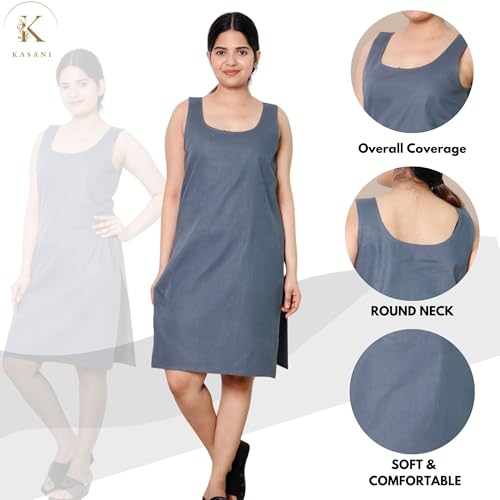 Image of KASANI Women's Camisole Cotton Long Knee-Length Sameej /Slip /Inner, Sleeveless, Pack of 2