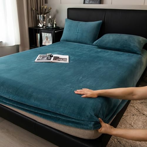Boqingzhu Flauschige Plüsch Spannbettlaken 90x200cm Petrol Blau Fleece...