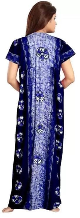 Image of NILOUFO Women's Cotton Printed Maxi Nighty - Pack of 2 | Soft Ankle-Length Sleepwear Gowns for Women | Free Size Night Dresses (Blue,Green, Free Size)