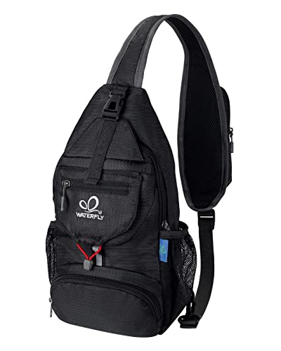WATERFLY Packable Small Crossbody Sling Backpack Shoulder Chest Bag Daypack for Hiking Traveling - Black