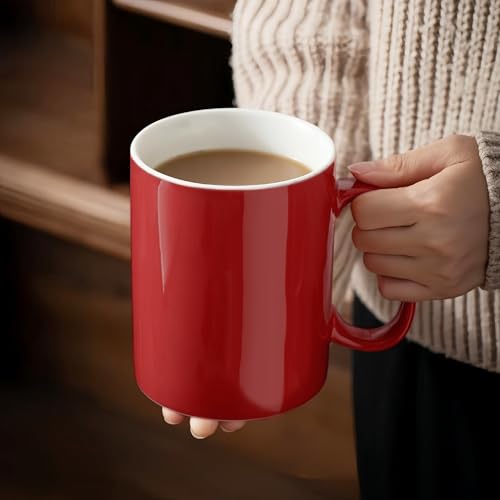Taza grande de cerámica 33 oz con tapa y asa roja miniatura 4