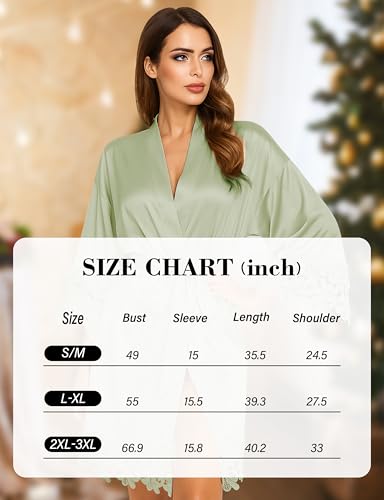Image of EPLAZA Bride Robe for Wedding Day Set Bridal Robe Lace Trim Silky Embroidery Satin Kimono for Bridal Party