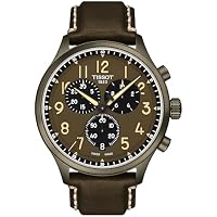 Tissot 45mm Chrono XL Chronograph Leather Strap Watch (Khaki Dial)