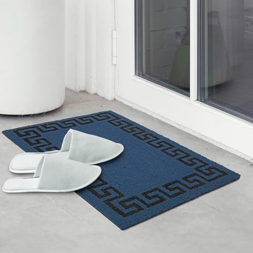 Image of Encasa XO Coir Door Mat for Home Entrance, Anti Slip PVC Back Blue