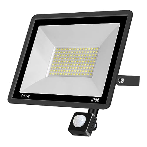 CCZRD Proyectores Lámpara LED Luz De Inundación Lámpara De Pared LED For Exteriores IP66 Reflector A Prueba De Agua Lámpara Con Sensor De Foco Decoración De Jardín(100W Cold white)