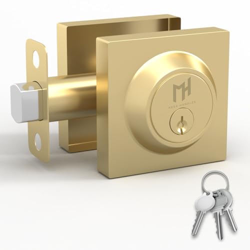 Mega Handles - ROBELL Deadbolt I Entry Deadbolt Lock - Heavy Duty Square Locking Deadbolt for Left or Right-Handed Doors - Interior/Exterior - Satin Brass