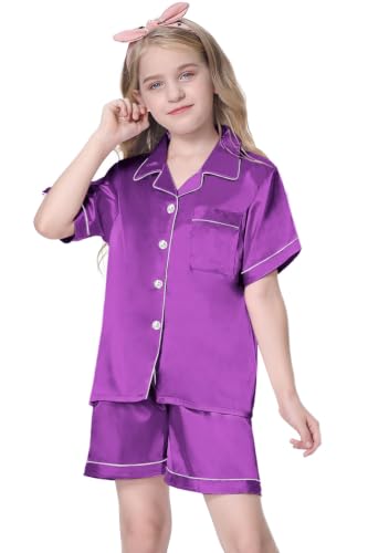 Image of Girls & Womens Satin Pajamas Set, Silk Button-Down Sleepwear 2 Piece Nightwear, 3 Years - Women XXL