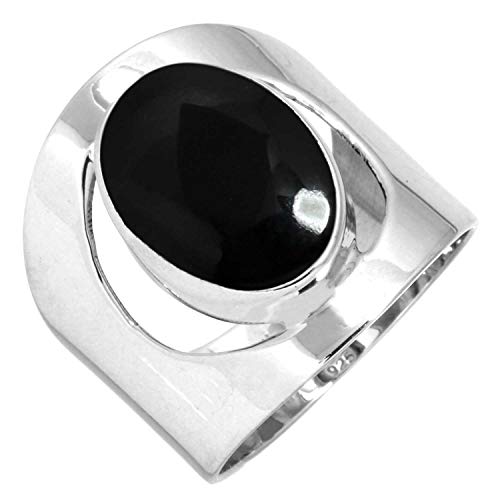 Jeweloporium Bague en Argent Sterling 925 pour Femmes - Ados, Mode Authentique Onyx Noir Gemme Bague en Argent Taille 49, Fête des mères Cadeau pour Mère, Bijoux en Argent 925 avec Pierres précieuses Cover