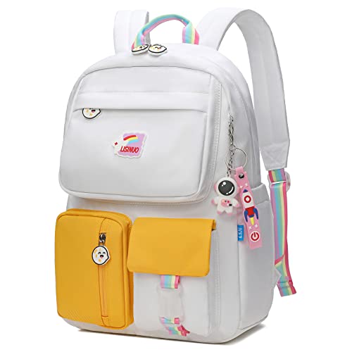 AUOBAG Backpacks for Girls Cute Backpack Suitable for Kids Aged 6-8 With CSPC Report to Send Pendant (White)