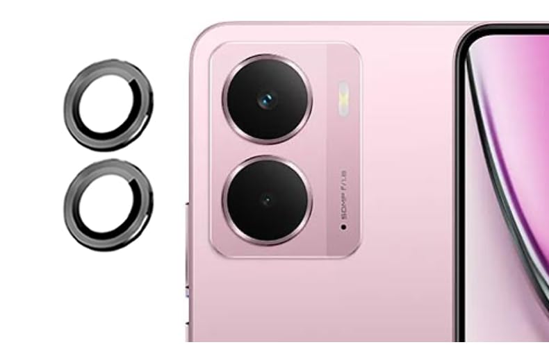 Image of imluckies Camera Ring Lens Protector (Aluminum with Tempered Glass) Compatible for Realme P3 - Black (Pack of 2 rings)