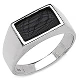  ONYX-Herren-Ring Siegelring 925 Sterl.Silber Rhodiniert-2,17 Karat-Gr.57