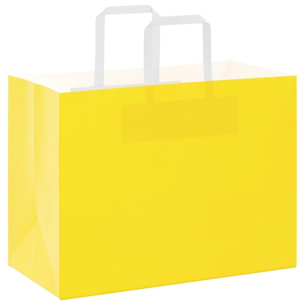 Bolsas de papel amarillo con asas de cuerda de papel, 32 x 17 x 25 cm, 50 unidades, papel de estraza para bolsas de regalo, fiestas, celebraciones, cumpleaños, bodas, Navidad