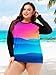 UV Shirt Women Plus Size Quick Dry Print Rash Guard Shirts Long Sleeve Gradient Print Bathing Suit Tops 6XL