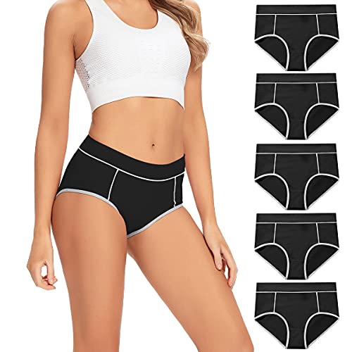Image of POKARLA Women's Cotton Stretch Underwear Briefs Ladies Mid Rise No Muffin Top Hipster Panties Multipack