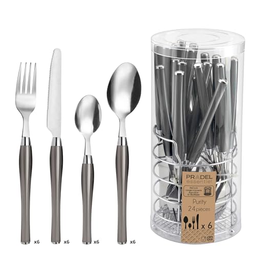 Amefa 2222GYZW00C40 Purity Besteckset 24-teilig - Korb für 6 Personen, Edelstahl Stahl 18/0 Bi-Material, grau