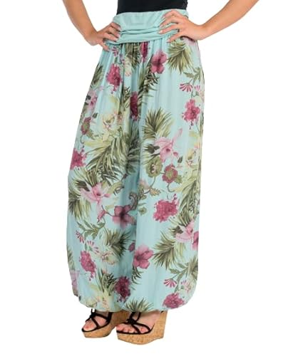 Malito Damen Aladinhose mit floralem Muster, Haremshose zum Tanzen, Pumphose zum Chillen - Freizeithose - Pluderhose 8939 (türkis) Cover