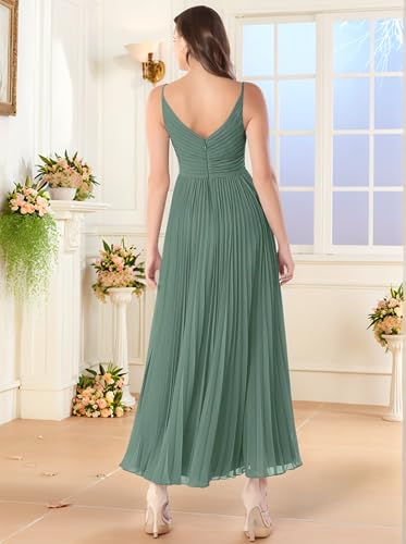VOfuter Elegant Pleated Chiffon Bridesmaid Dresses Women's Ankle-Length Deep V-Neck Formal Dress3