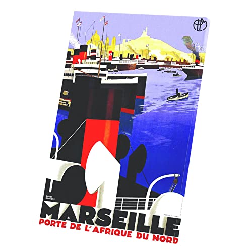 Toile imprimée Marseille vintage tableau décoration murale bateau 60x90