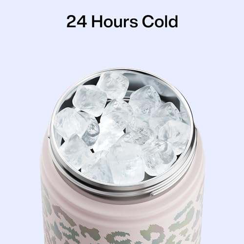 Image of ENCOOL Insulated Water Bottle with Straw Stainless Steel Water Bottle, Leak-Proof, BPA-Free, Double Wall Vacuum Keeps Cold for 24 Hours for Sports, Travel, School (26 oz, Pastel Leopard)