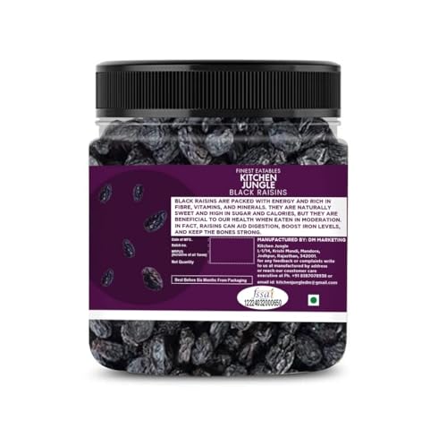 Image of Kitchen Jungle Black Raisins 500Gm (250Gm*2Jar) Seedless Dry Grapes Kali Kishmish Dry Fruits, Fresh