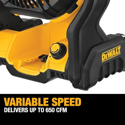 DEWALT 20V MAX Portable Fan, Battery Powered Rechargeable Cordless Shop Fan, Up to 4.5 Hrs Runtime, Variable Speed, 650 CFM, Tool Only (DCE512B)