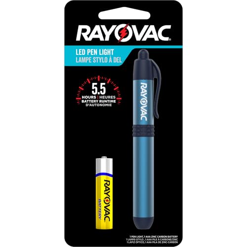 Rayovac LED Pen Light Flashlight, Flashlight with Clip for Pockets, Purses and Desks, Flash Light with AAA Battery Included, Pack of 1