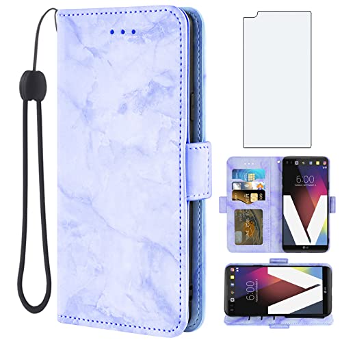 Asuwish Compatible with LG V20 Case and Tempered Glass Screen Protector Cell Accessories Card Holder Slot Kickstand Protective Hybrid Flip Folio Marble Wallet Phone Covers for LGV20 LG20 V 20 Purple